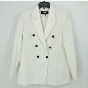DKNY‎ Women’s Peak Lapel Double Breasted Blazer SZ Small White Mid Length Formal